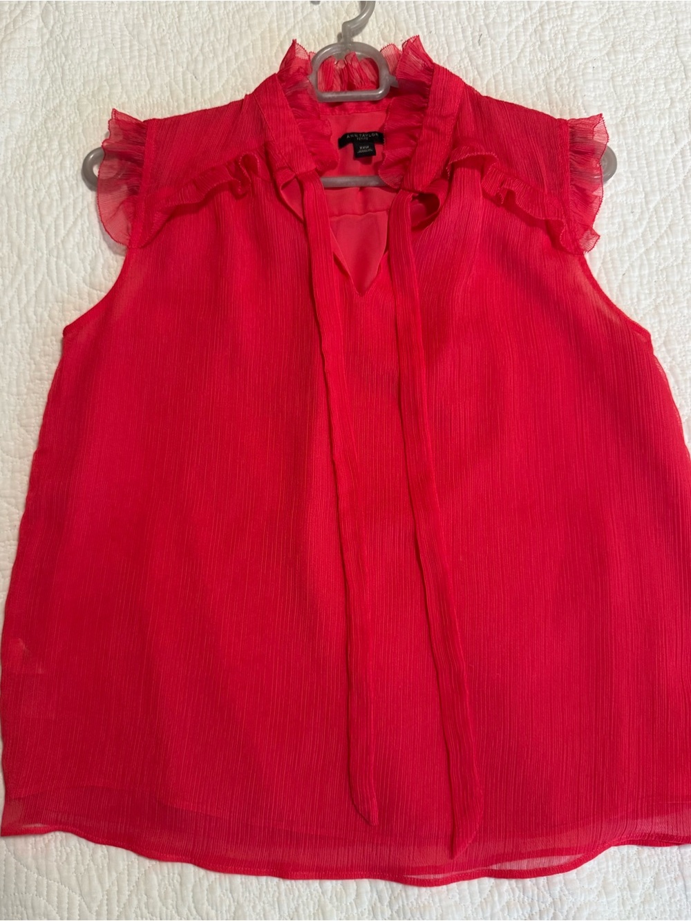 Ann Taylor Bright Pink Sleeveless Ruffle Tie-Neck Camisole